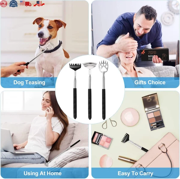 3 Pack Different Back Scratcher Metal Portable Telescoping with Rubber Handles