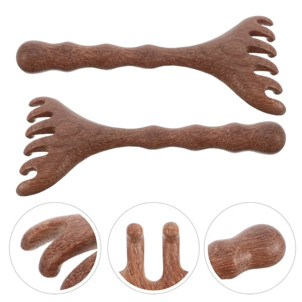 2pcs Wooden Head Massager Comb Wide Tooth Tool Wood Hair Scratcher