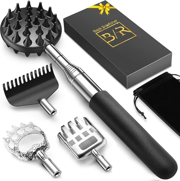 Telescoping Back Scratcher with 4Pcs Detachable Scratching Heads, Fathers Day Da
