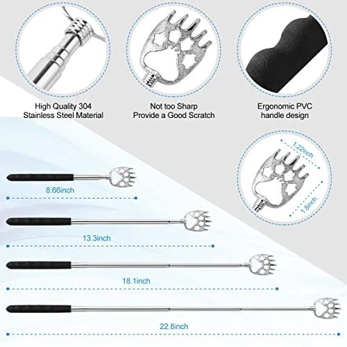 3 Pack Different Back Scratcher Metal Portable Telescoping Back Black