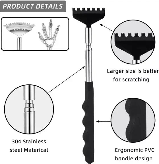 3 Pack Back Scratcher Metal Portable Telescoping Back Scratchers with Rubber Han