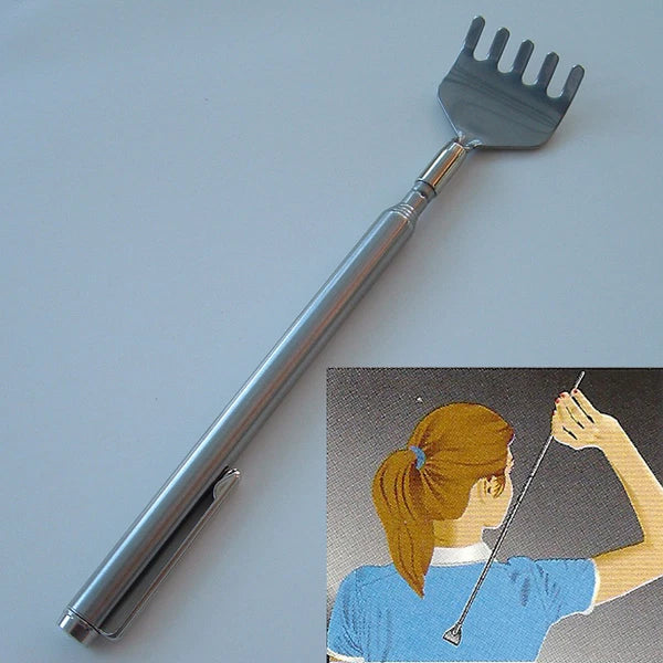 4 Plain Telescoping / Telescopic Metal Back Scratcher w. Pen Clip and 5 Prongs