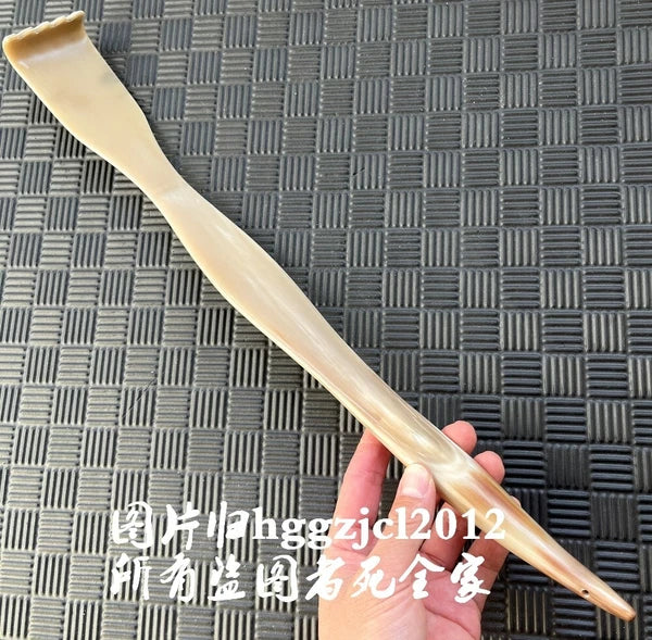 Unique 19" Long Natural Horn Carved Back Scratcher Health Massage Tool Gift