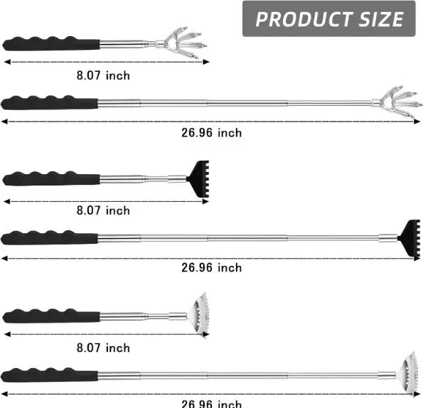 3 Pack Back Scratcher Metal Portable Telescoping Back Scratchers with Rubber Han
