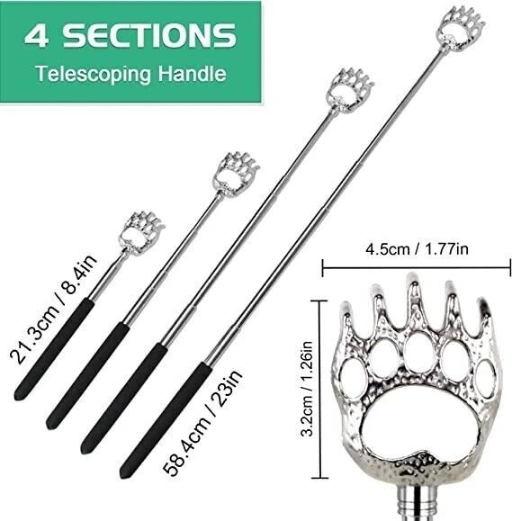 BEAR CLAW / RAKE BACK SCRATCHER Metal Extending Massager Telescopic Portable UK