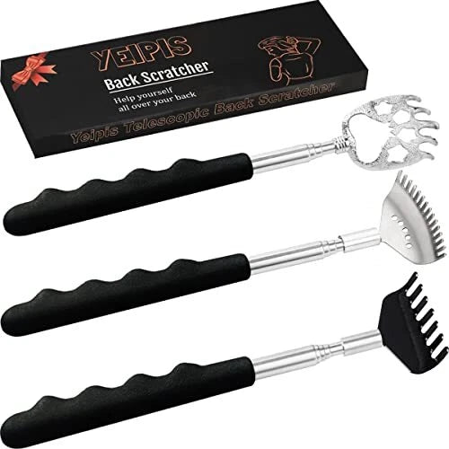 3 Pack Different Back Scratcher Metal Portable Telescoping Back Black