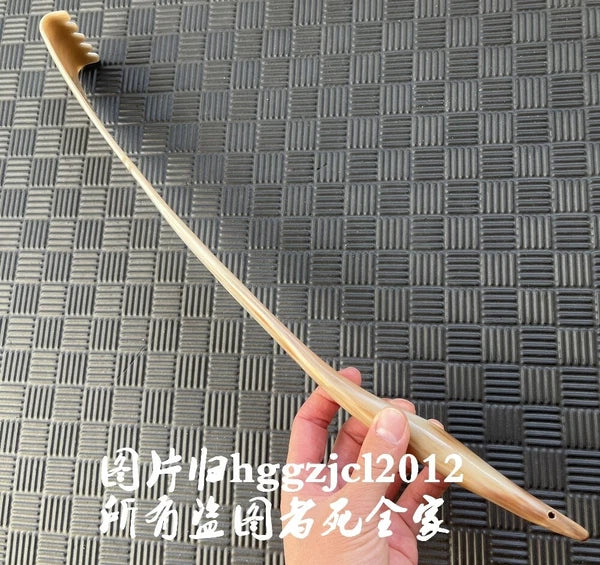 Unique 19" Long Natural Horn Carved Back Scratcher Health Massage Tool Gift