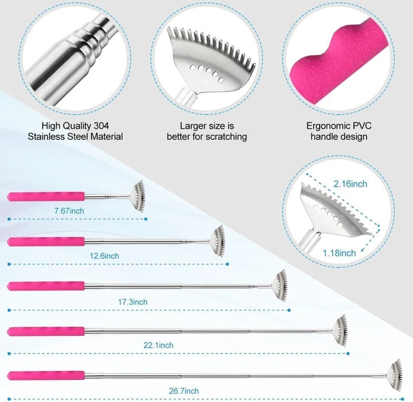 Extendable Back Scratcher Set – 3 Unique Designs for Ultimate Comfort in Pink