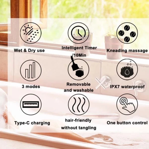 Scalp Massager Electric Waterproof Handheld, 3 Speeds, 8 Claws, Purple