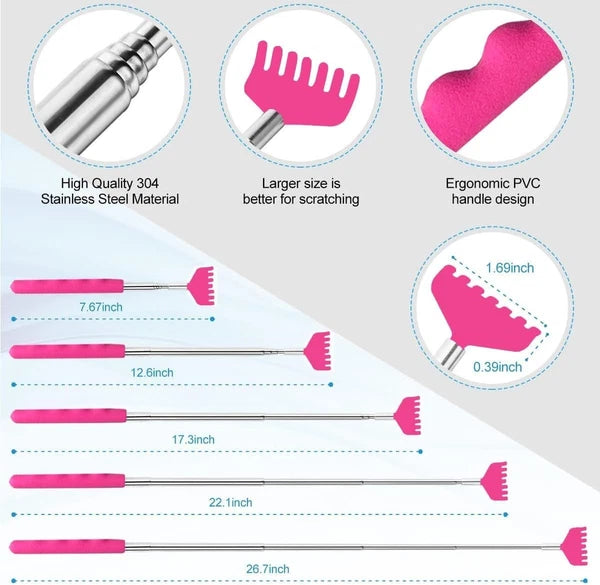 Extendable Back Scratcher Set – 3 Unique Designs for Ultimate Comfort in Pink